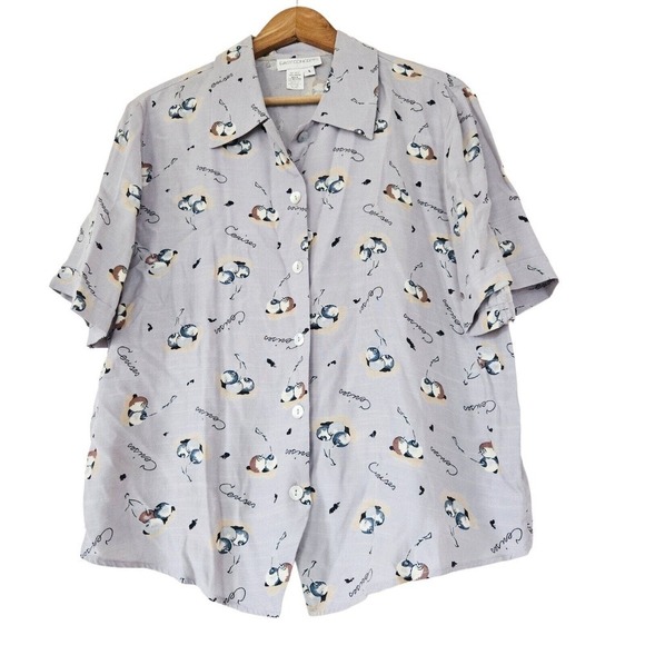 Vtg Easy Concepts Cherry Print Blouse Womens Size L Button Up Y2K Artsy Eclectic - Picture 1 of 9